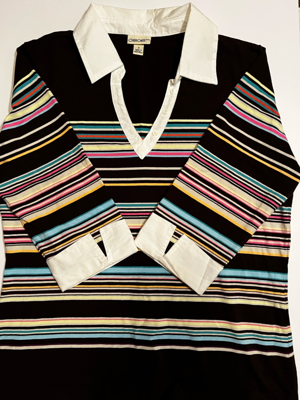 Y2K 2000s size small Cherokee Striped Polo Top with White Collar